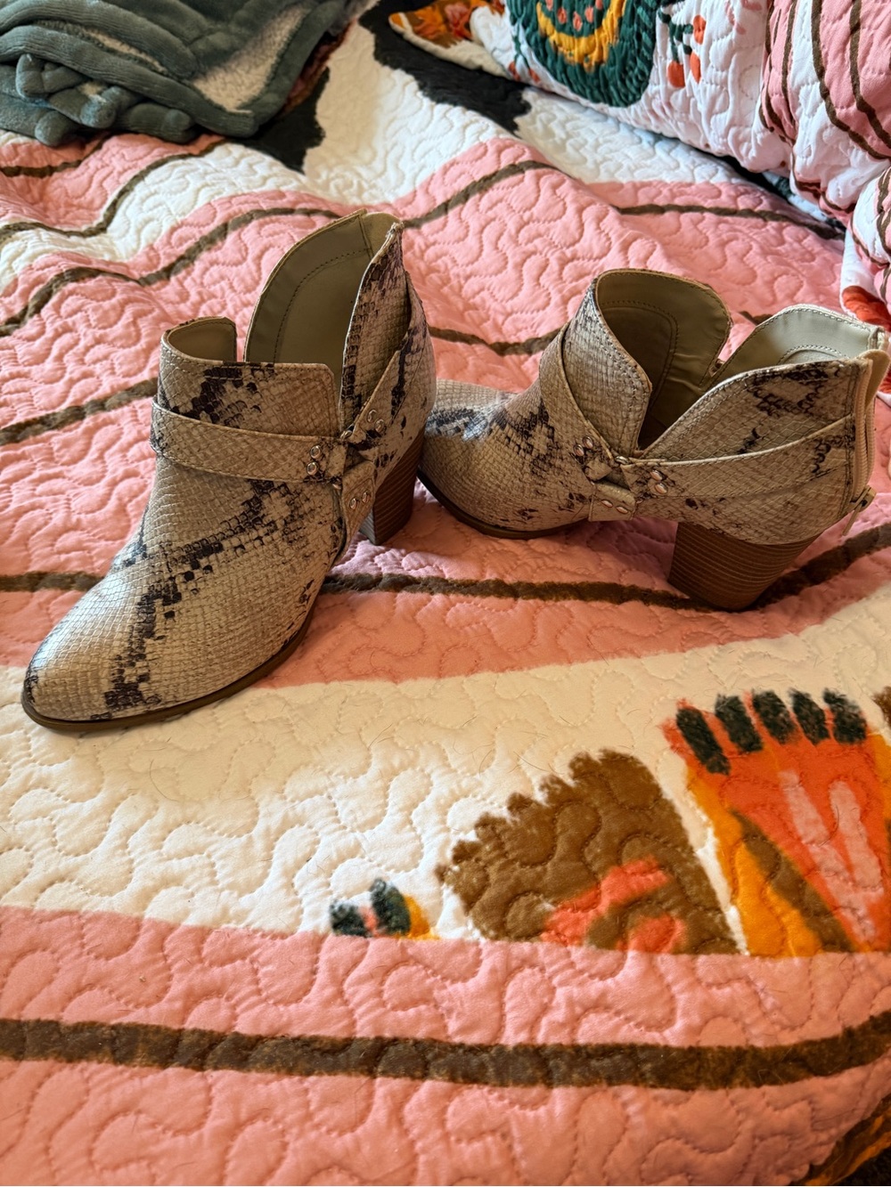 Women's Snake-Print Ankle Booties in Taupe